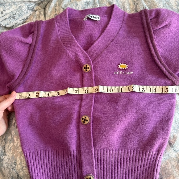 Herlian Daisy Cropped Short Cardigan Sweater Sz S Purple Knit  Feminine Dainty - Picture 14 of 14